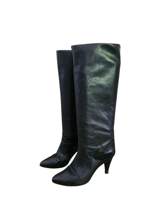 Gloria Vanderbilt Shoes - Vintage Gloria Vanderbilt Black Leather Knee-High Stiletto Boots 7